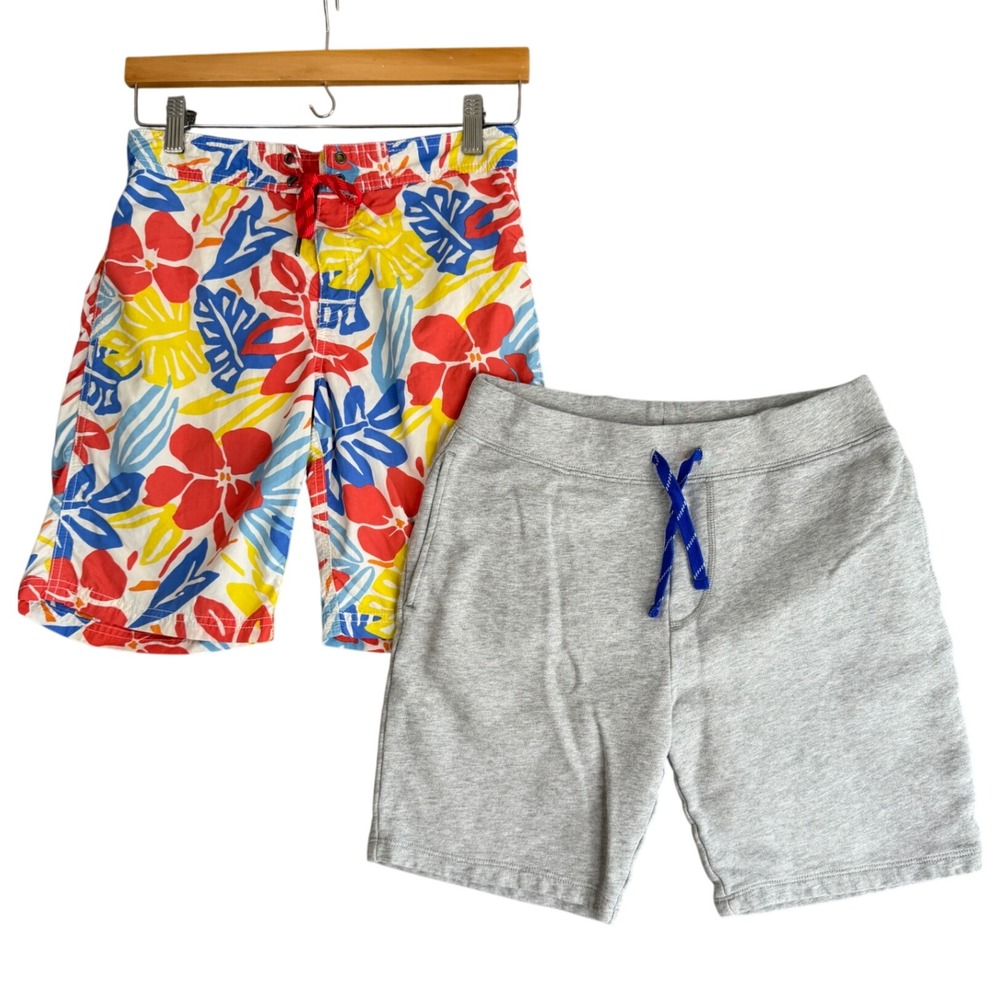 Crewcuts J.Crew Boys Shorts Bundle 12 14 XL Gray Tropical Floral Swim Trunks EUC